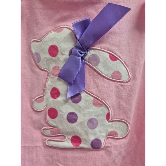 Pink Baby Girl Romper With Polka Dot Bunny Applique & Bows Ruffle Sleeves & Bott - Picture 7 of 8